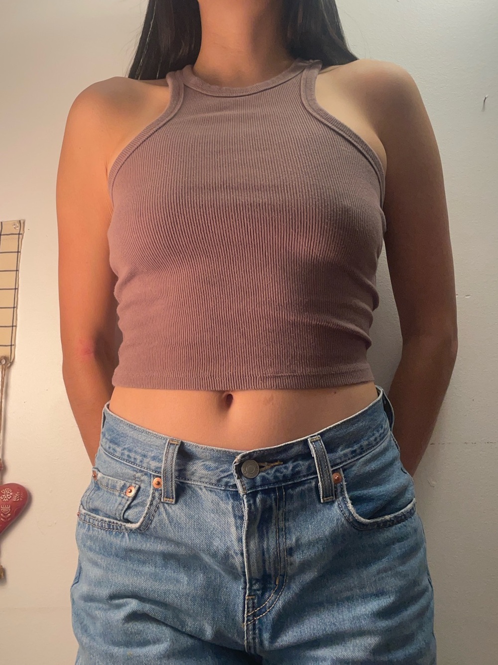 Abercrombie & Fitch Ribbed Halter Crop Tank Top in brown